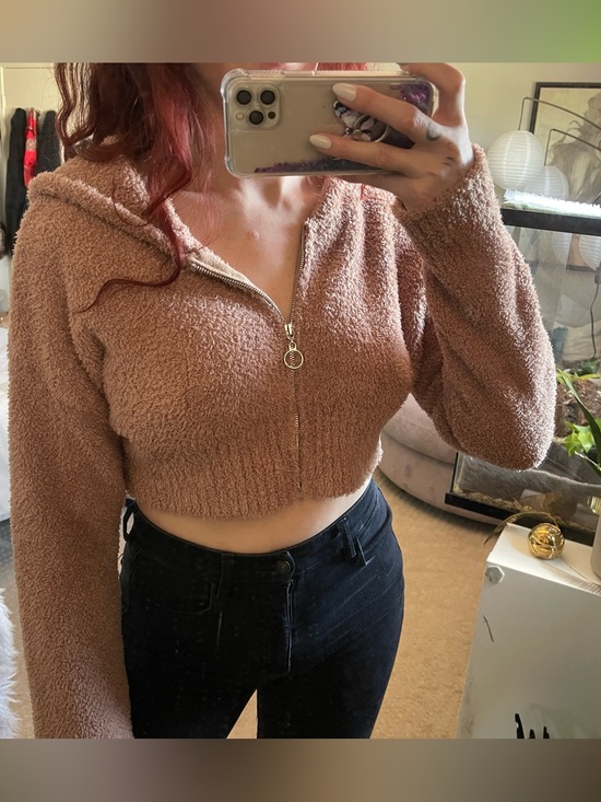 PrettyLittleThing Jackets & Blazers - NWOT PrettyLittleThing Cropped Teddy Zip Jacket in Camel - Size M